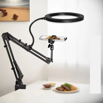 adjustable overhead phone mount with ring light for desk