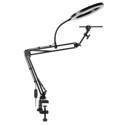 adjustable overhead phone mount with ring light for desk