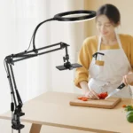 adjustable overhead phone mount with ring light for desk