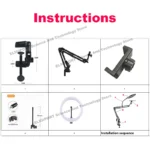 adjustable overhead phone mount with ring light for desk