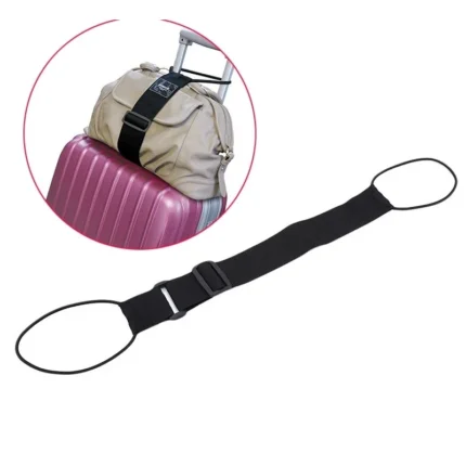 Black adjustable luggage strap for securing bags on suitcase handles