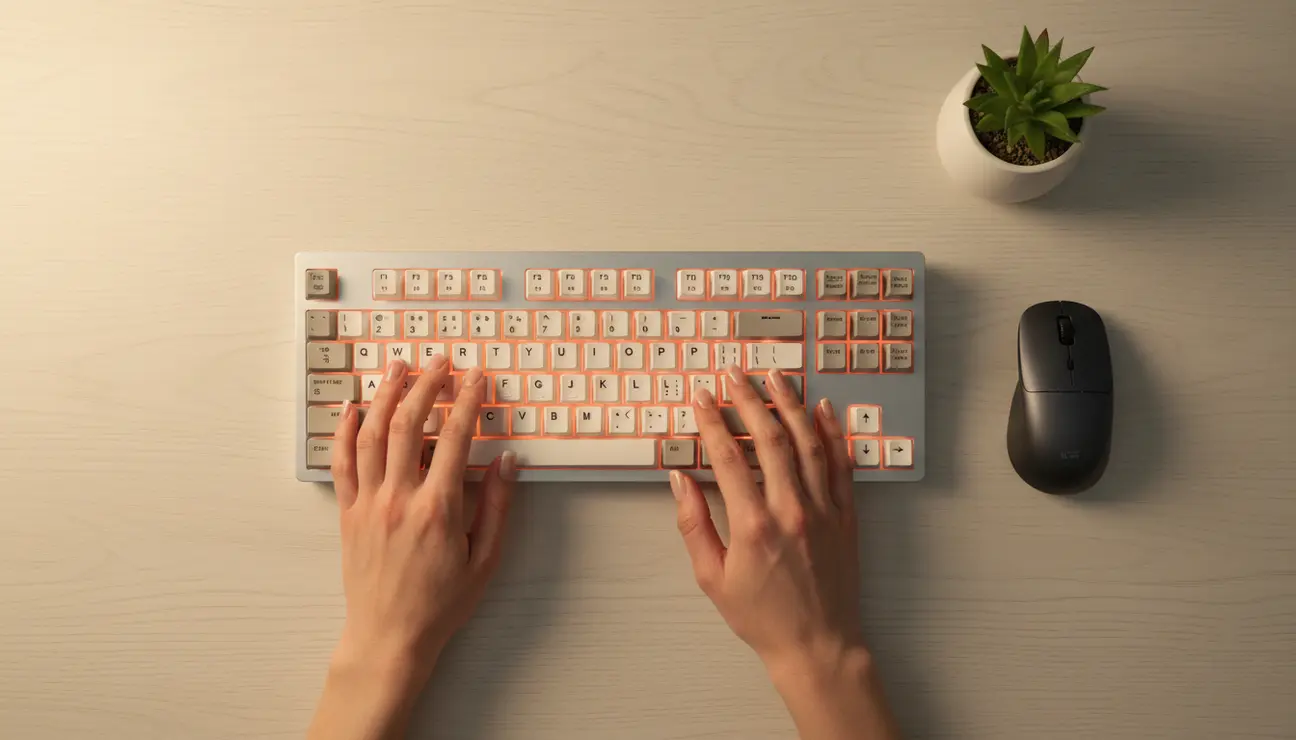 Aesthetic keyboard guide with hands typing.