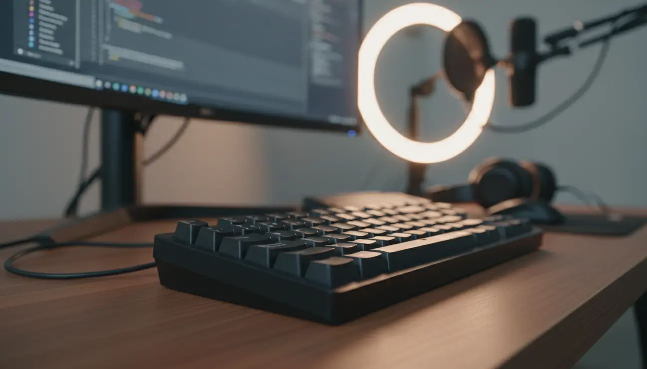 Generic clunky keyboard ruining a desk setup.