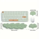 Mint green ergonomic desk set with leaf wrist rests and keyboard