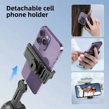 AI tracking phone holder with selfie stick tripod and RGB light
