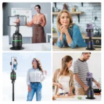 AI tracking phone holder with selfie stick tripod and RGB light