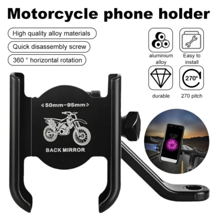Alloy motorcycle phone mount 360 degree rotation handlebar
