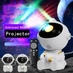Astronaut Nebula Projector displaying galaxy and laser stars in a room.