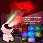Astronaut Nebula Projector displaying galaxy and laser stars in a room.