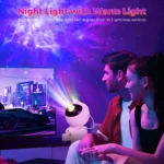 Astronaut Nebula Projector displaying galaxy and laser stars in a room.