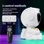 Astronaut Nebula Projector displaying galaxy and laser stars in a room.