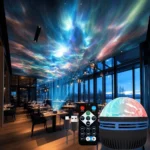 Dynamic aurora galaxy star projector illuminating a room with vibrant colors