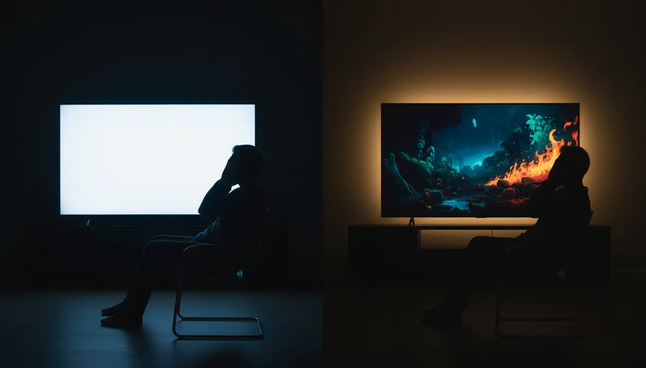 Before and after comparison of TV bias lighting.