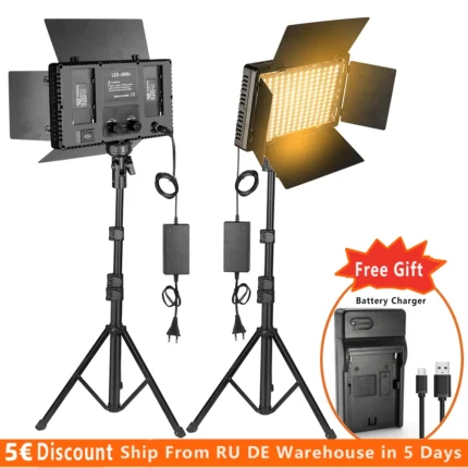 Dual Bi-Color LED Video Light Kit with Stands