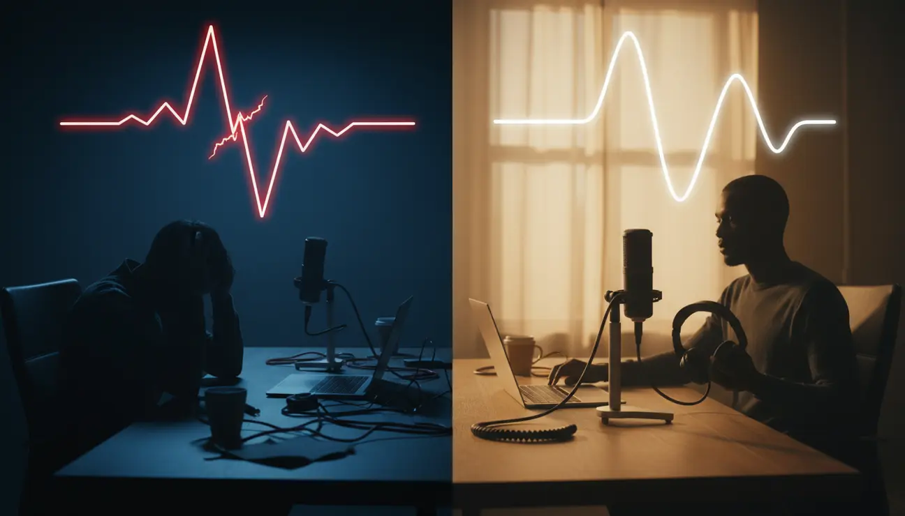 Split screen comparing bad and good budget creator audio.