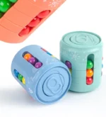 Can-shaped fidget bead puzzle toy with colorful beads