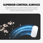 Large cherry blossom desk mat with non-slip base and stitched edges