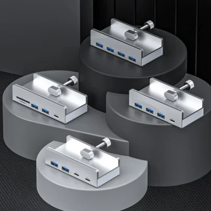 Multi-port USB-C docking station with desk clamp