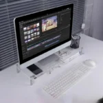 Clear acrylic monitor stand with metal legs