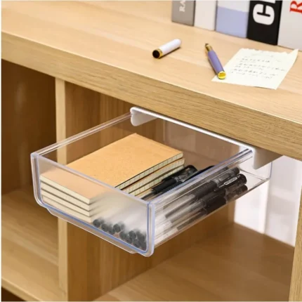 Clear under desk pull-out drawer organizer for office supplies