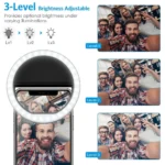 Clip-on selfie ring light with 3-level adjustable brightness