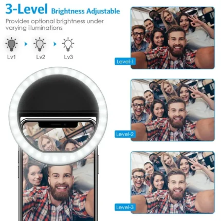 Clip-on selfie ring light with 3-level adjustable brightness