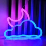Cloud Moon LED Neon Light with dual-tone pink and blue glow