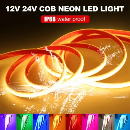 Flexible COB neon LED strip light submerged in water