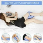 Contoured knee pillow for side sleepers with strap for leg support