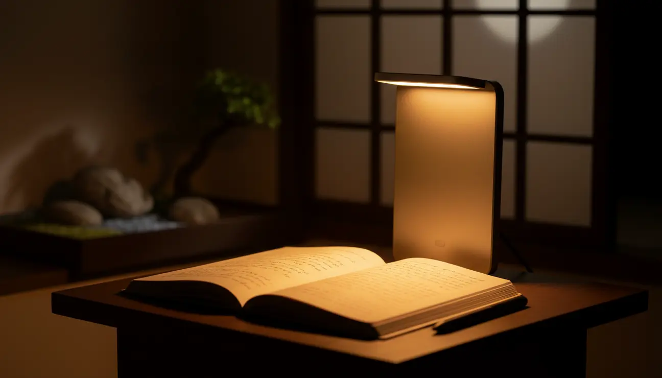 Warm ambient lighting illuminating a creative journal at night.