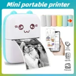 Cute portable thermal printer printing family photo from smartphone app