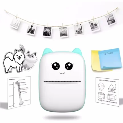Cute portable thermal printer printing family photo from smartphone app