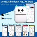 Cute portable thermal printer printing family photo from smartphone app