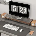 Dark wood monitor stand with ribbed translucent top