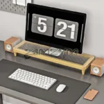 Dark wood monitor stand with ribbed translucent top