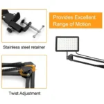 Desk mount LED video light with articulated arm for streaming