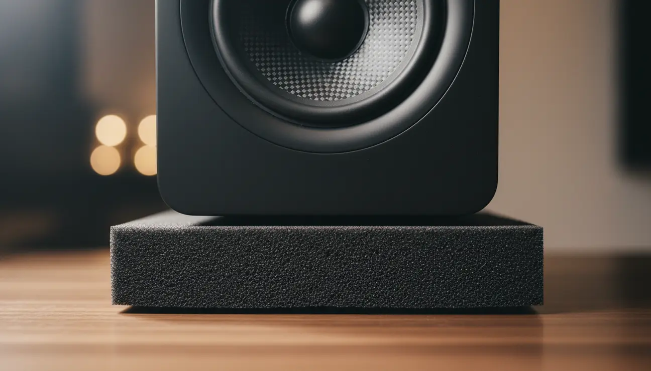 Speaker on an isolation stand for clear audio.