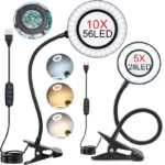 LED Magnifying Lamp with Clamp, Gooseneck, Dimmable Light