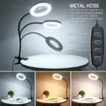 LED Magnifying Lamp with Clamp, Gooseneck, Dimmable Light