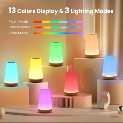 RGB LED night light with wood base, touch & remote control
