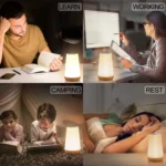 RGB LED night light with wood base, touch & remote control