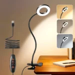 Dimmable USB Clip-on Ring Light with Flexible Gooseneck