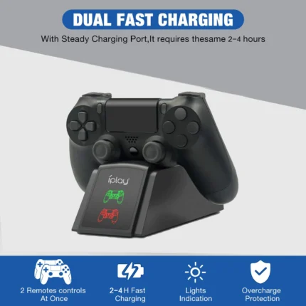 Dual PS4 controller charging dock with LED indicators