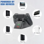 Dual PS4 controller charging dock with LED indicators