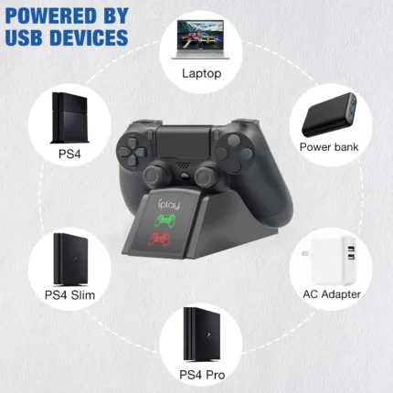 Dual PS4 controller charging dock with LED indicators