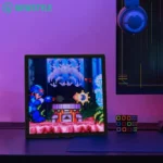 Dynamic pixel art LED display with custom animations for desk decor.