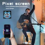 Dynamic pixel art LED display with custom animations for desk decor.
