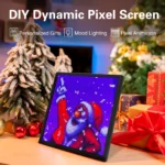 Dynamic pixel art LED display with custom animations for desk decor.