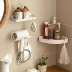 Wall-mounted hair dryer holder with cord management and accessory storage