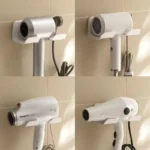Wall-mounted hair dryer holder with cord management and accessory storage